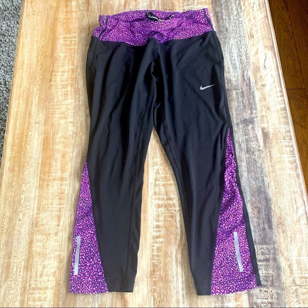 Nike compression dri fit running pants black purple